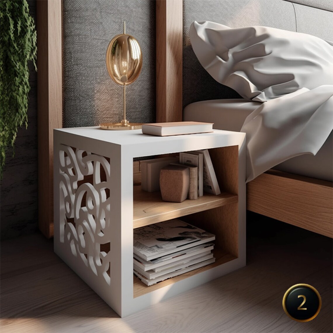 Design Wooden Bedside Table, Wooden Side Table With Ornaments on ...
