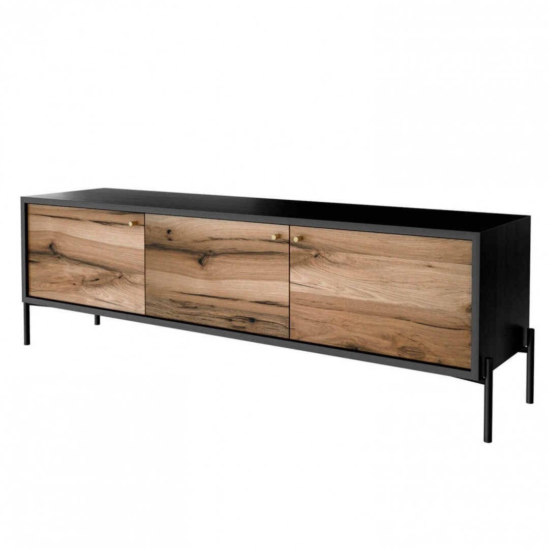 Wood Media Console With Doors, Wooden Rustic TV Stand, Entertainment