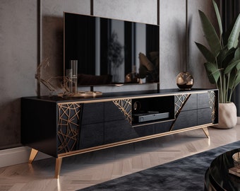 TV Stand Solid Wood, Designer TV Console, Wooden Sideboard, Natural Wooden Media Stand,  Record Player Stand, Solid Wood TV Stand