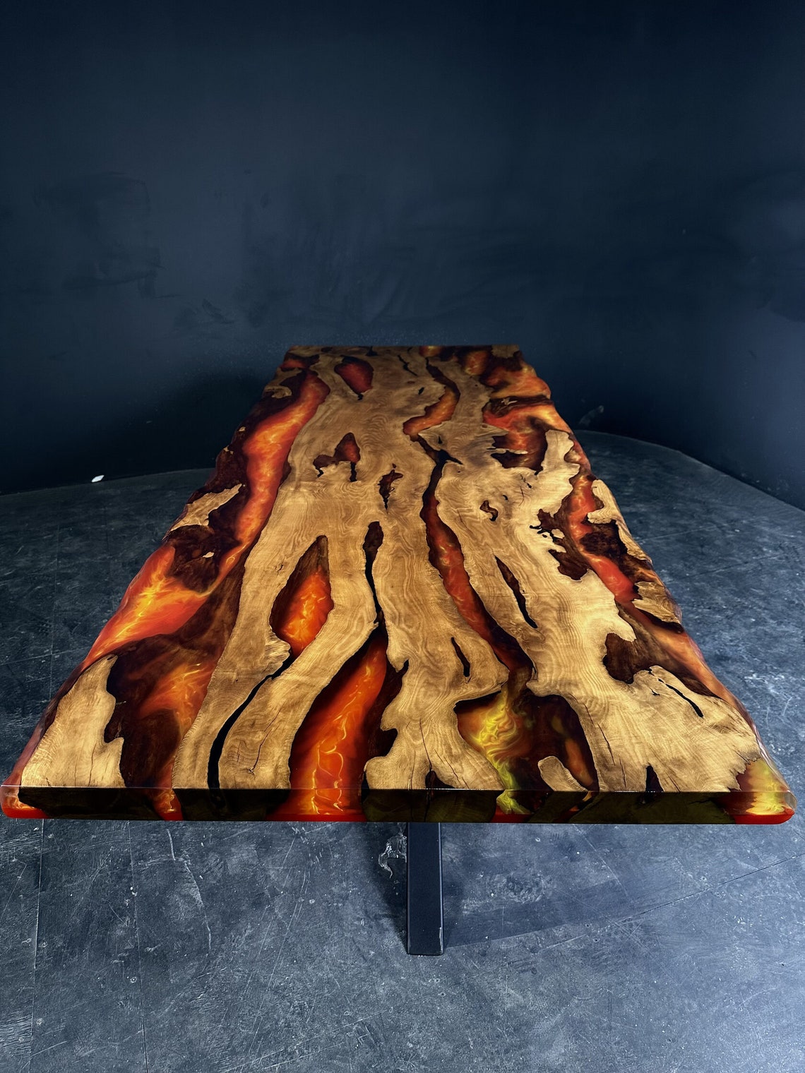 Original Fire Table, Epoxy Resin Table, Rectangular Table With Live