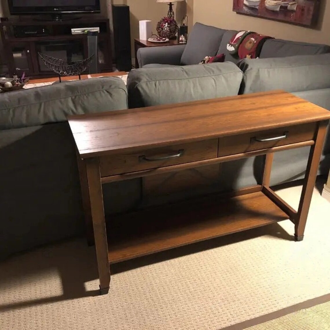 Console Table With 2 Drawers and 4 Legs, Wooden Console Table, Oak Entry Console, Hallway ...