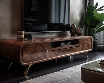 Elegant TV Console, Unique Handcrafted TV Stand in Natural Wood, Exquisite Wood and Epoxy TV Stand, Modern Tv Stand with Drawers