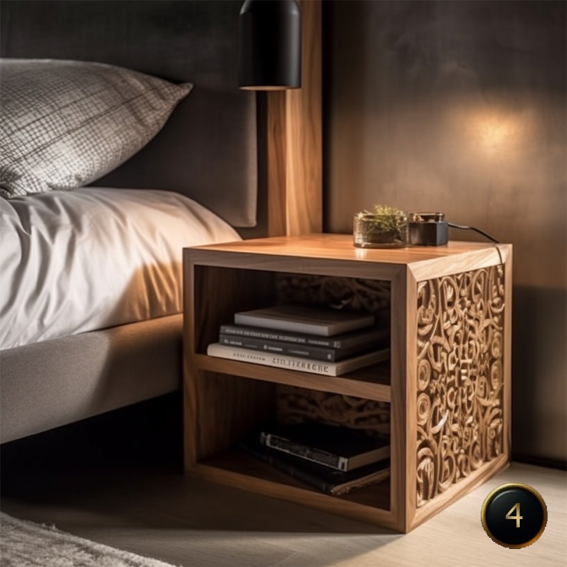 Design Wooden Bedside Table, Wooden Side Table With Ornaments on — free download