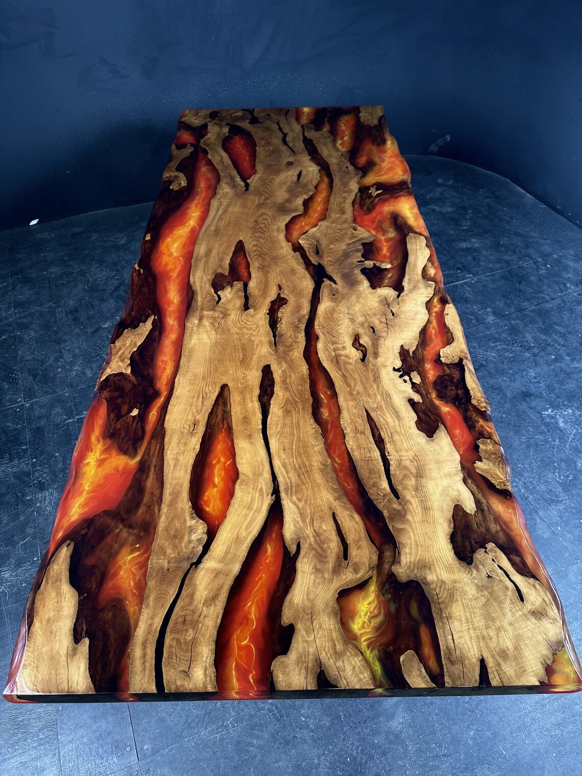 Original Fire Table, Epoxy Resin Table, Rectangular Table With Live