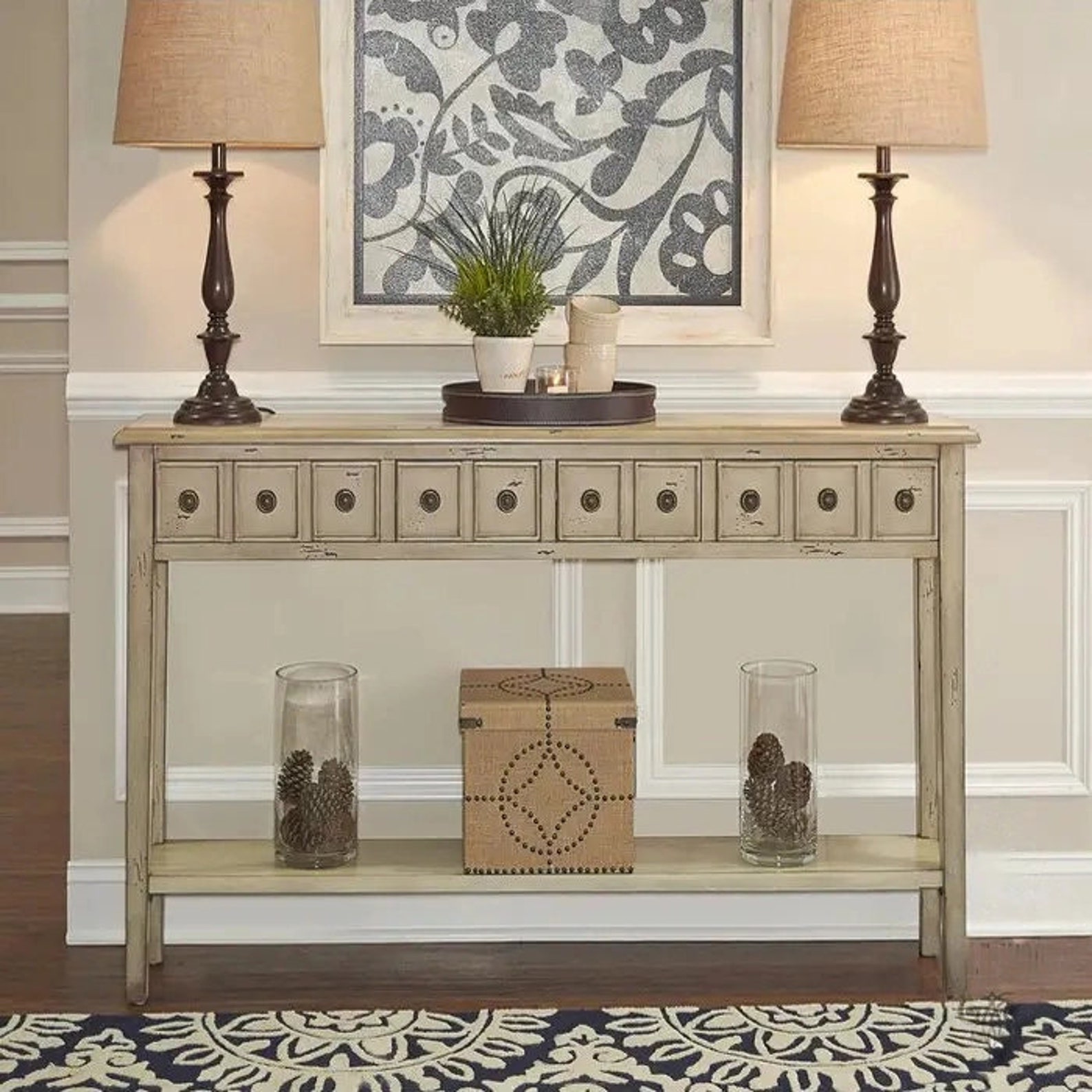 Console Table With Drawers, Sideboard Table With Shelve, Wooden Console ...