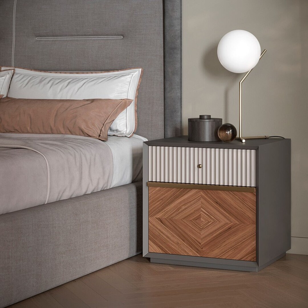 Solid Oak Bedside Table With Shelf, Modern Nightstand Organizer