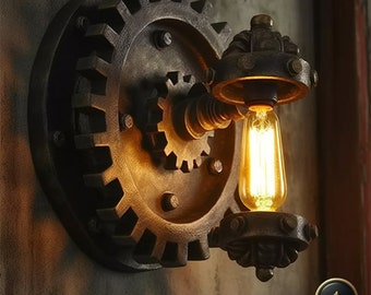 Modern wooden lamp, Wooden Wall Sconce in the Form of a Gear, Handmade Wall Sconce Made of Wood, Wooden lamp, Natural wood