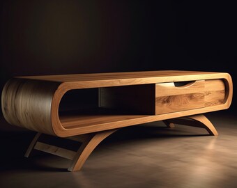 Exquisite Handcrafted TV Stand in Natural Wood, Unique Handcrafted TV Stand in Natural Wood