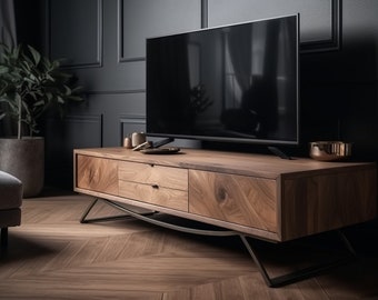 Exquisite Handmade Wood TV Stand, Unique Handcrafted TV Stand in Natural Wood, Premium Wooden Media Stand