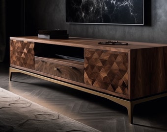 Elegant TV Console, Unique Handcrafted TV Stand in Natural Wood, Exquisite Wood and Epoxy TV Stand, Modern Tv Stand with Drawers