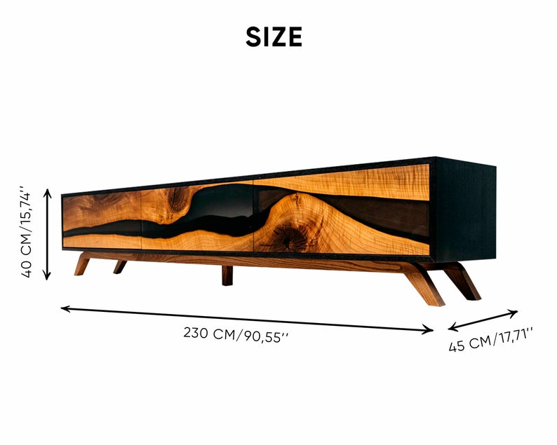 Wooden Media & TV Stand Wood Media Console Modern Record and Etsy