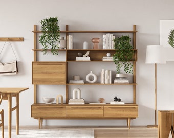 Scandinavian-Style Wooden Shelving with Drawers