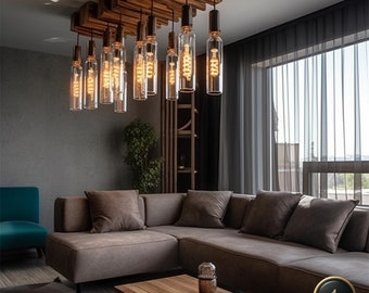 Unique Lighting, Natural light volume, Chandelier made of natural wood, Wooden lamp, Natural wood, Modern wooden lamp