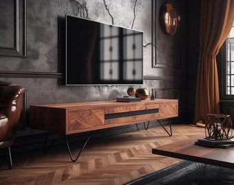 Unique Handcrafted TV Stand in Natural Wood, Exquisite Handcrafted TV Stand in Natural Wood