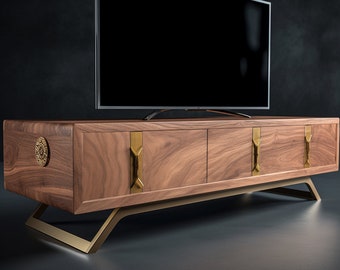 Exquisite Handcrafted TV Stand in Natural WoodUnique, Handcrafted TV Stand in Natural Wood