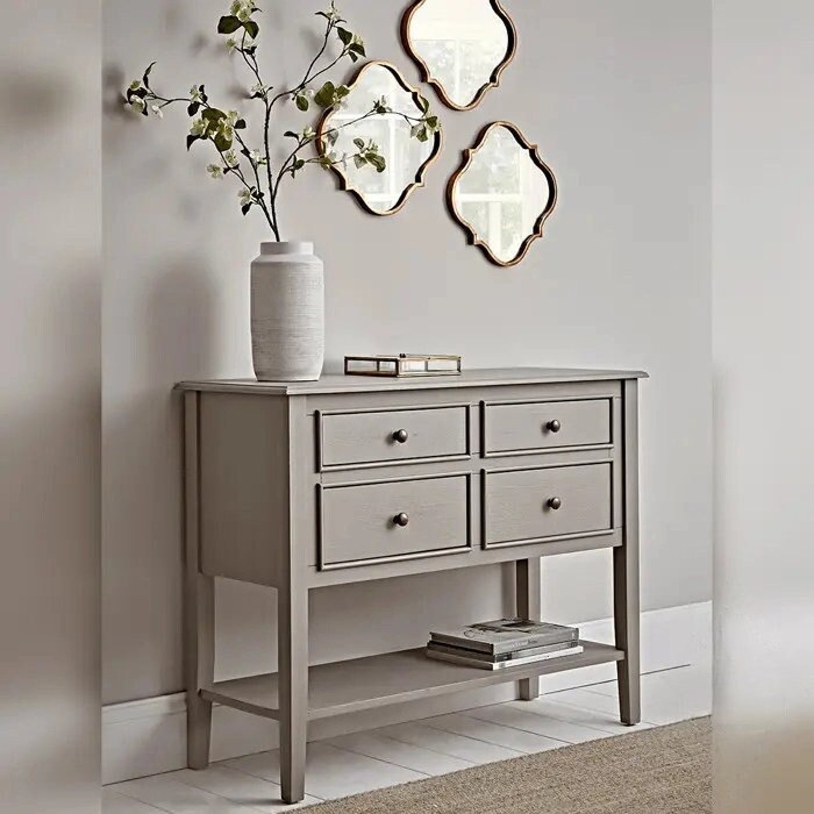 Solid Wood Console Table With Drawers, Sideboard Table With Shelve ...