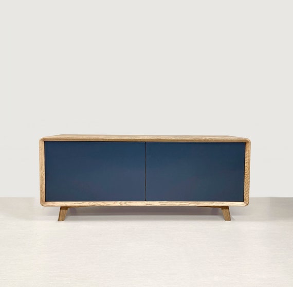 Blue Industrial TV Cabinet Wooden Rustic TV Stand Modern Style
