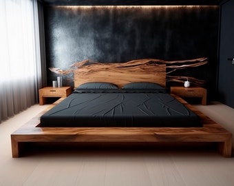 Cama elegante hecha a mano, Cama cómoda para el dormitorio, Estructura de cama de madera