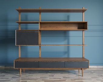 Wooden High Shelving with Drawers, Stylish Wardrobe for the Hallway