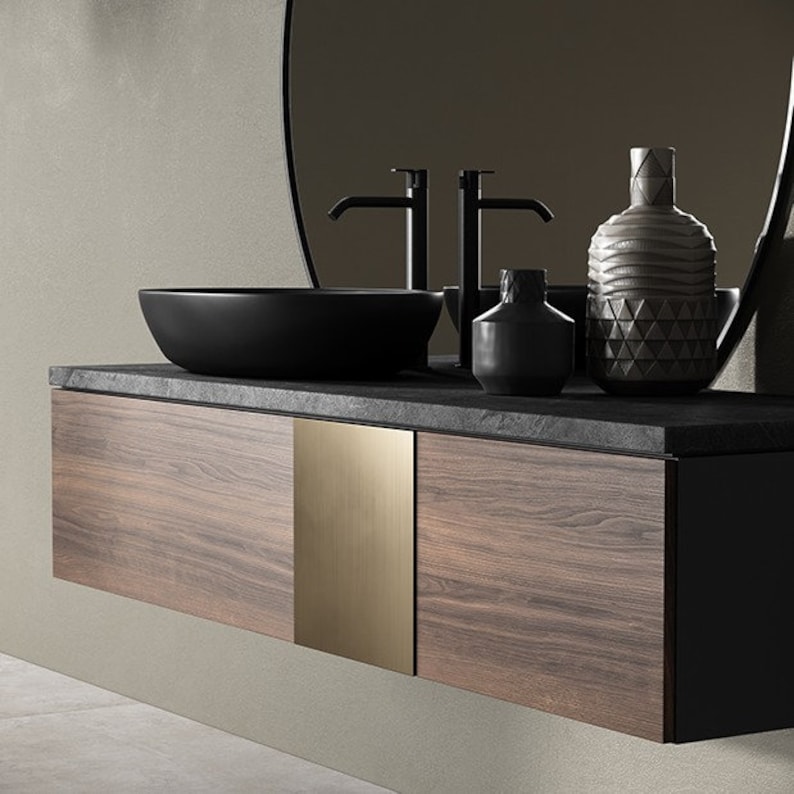 Walnut Bathroom Vanity Unit With Drawers, Handmade Wood Vanity