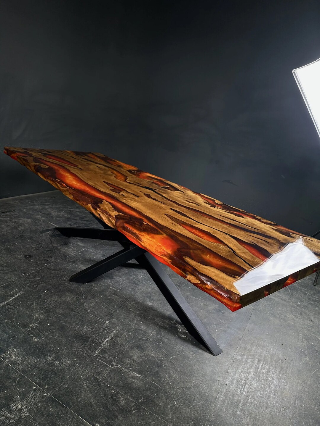 Original Fire Table, Epoxy Resin Table, Rectangular Table With Live