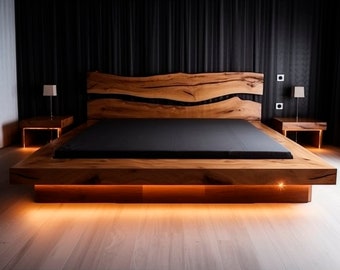 Bequemes Bett für das Schlafzimmer, stilvolles handgefertigtes Bett, Bettgestell aus Holz