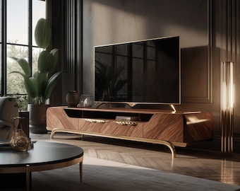 Designer TV Console, TV Stand Solid Wood, Wooden Sideboard, Natural Wooden Media Stand,  Record Player Stand, Solid Wood TV Stand