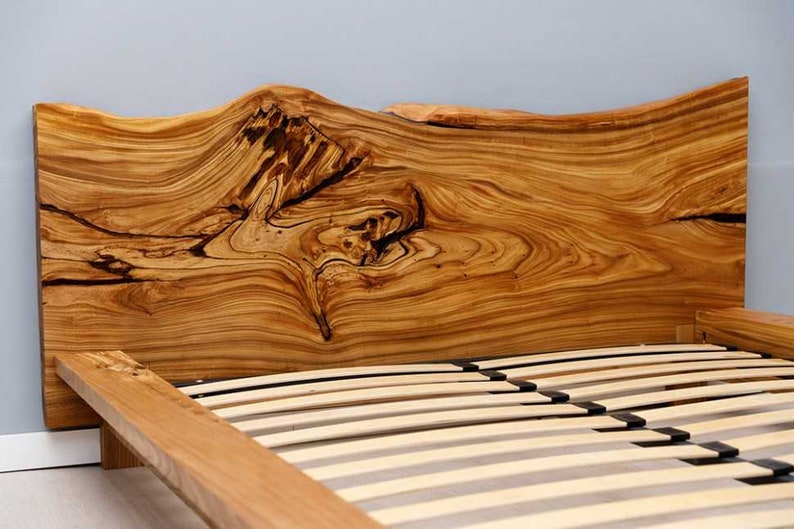 Full Bed Frame With Headboard, Solid Elm Bed Frame, Wooden Bed Frame