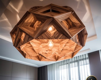 Uniq wooden lamp, Chandelier made of natural wood,  Natural light volume, Made of Wood, Wooden lamp, Natural wood