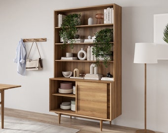 Wooden Cabinet with Open Shelves, Stylish Wooden Bookcase