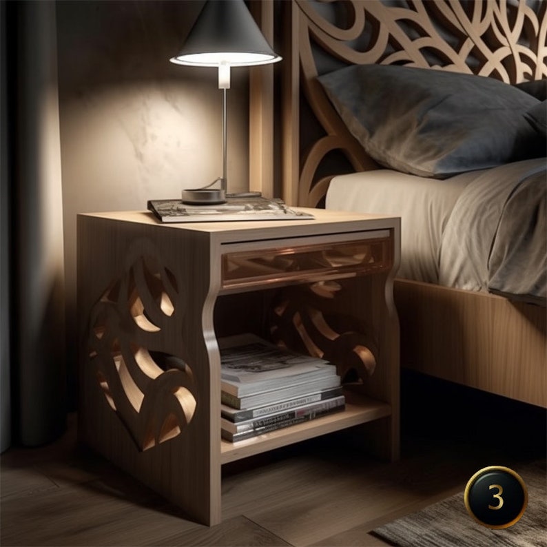 Design Wooden Bedside Table, Wooden Side Table With Ornaments on — free download