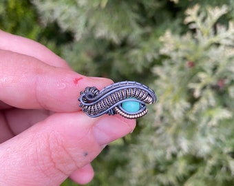 Heady Wire Wrapped Ring - Sterling Silver and 14k Yellow Gold Wire Wrapped Chrysoprase Ring - Unisex Gift - Heady Ring - Chrysoprase Ring