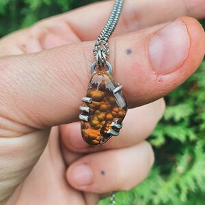 Sterling Silver Fire Agate Pendant - Simple Fire Agate Necklace - Minimalistic Fire Agate Jewelry - Unisex Gift