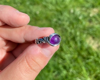 Sterling Silver Amethyst Ring - Sterling Silver Wire Wrapped Amethyst Ring - Jewelry for Her - Witchy Jewelry - Boho Ring
