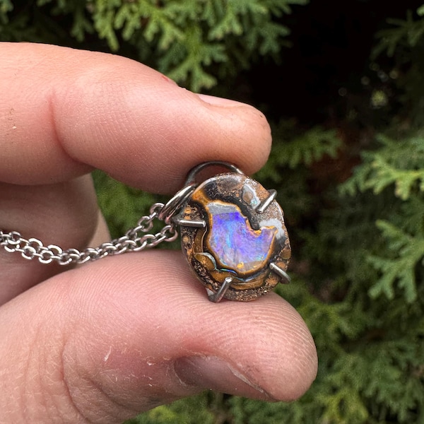 Australischer Boulder Opal Anhänger - Sterling Silber Artisan Halskette