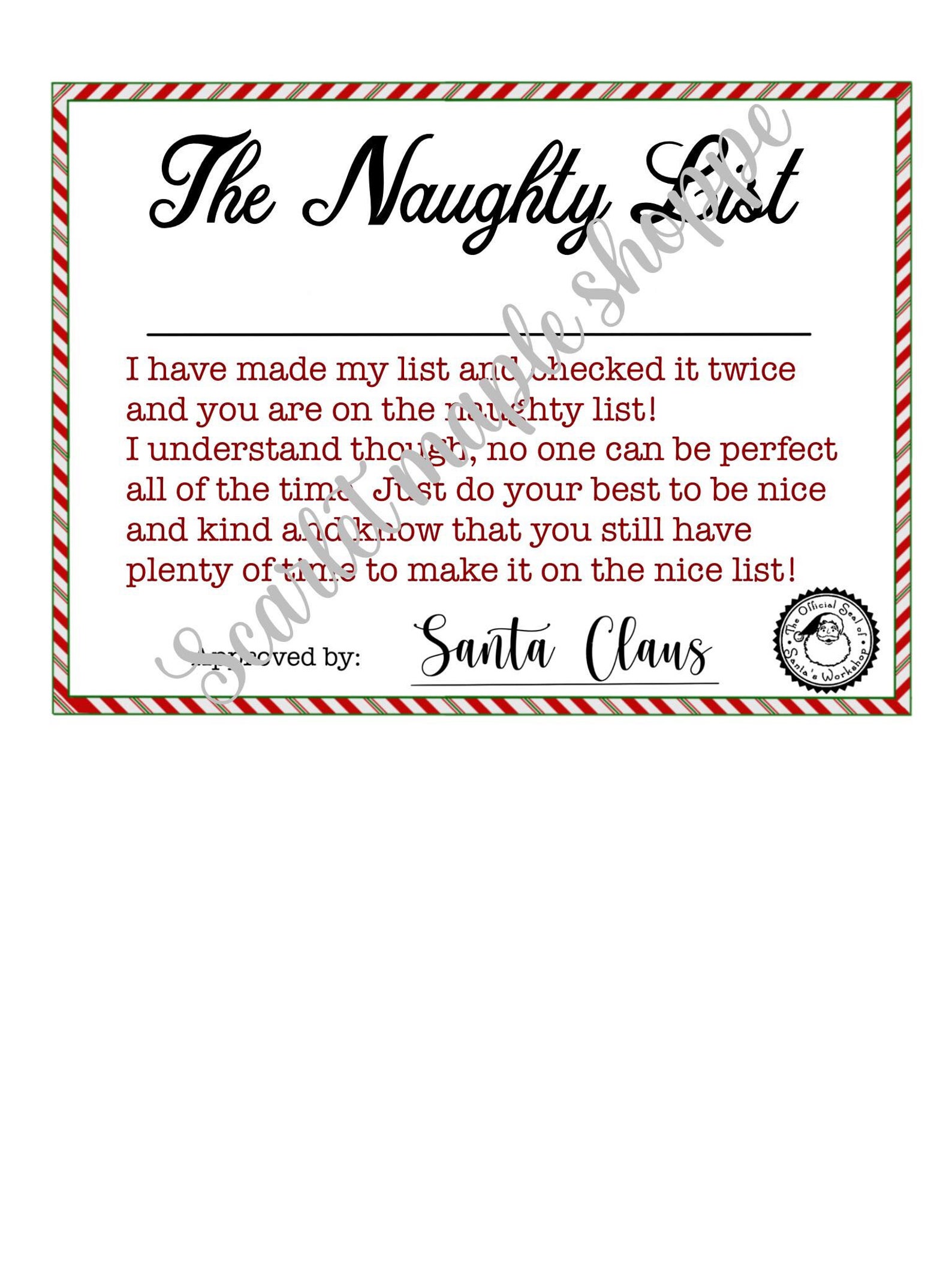 Naughty List Free Printable