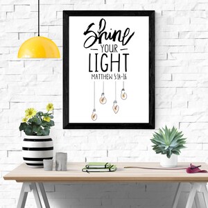 Versículo bíblico, Mateo 5:16, Haz brillar tu luz, arte de pared, descarga digital, arte de pared cristiano, bombilla, deja que tu luz brille