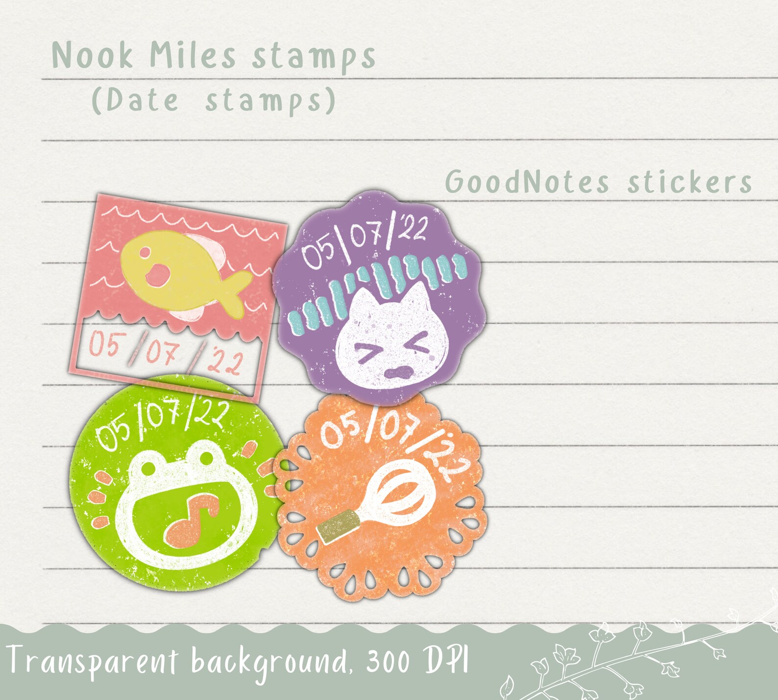 ACNH Digital Stickers Nook Miles Stamps date Stamps Cliparts, Goodnotes