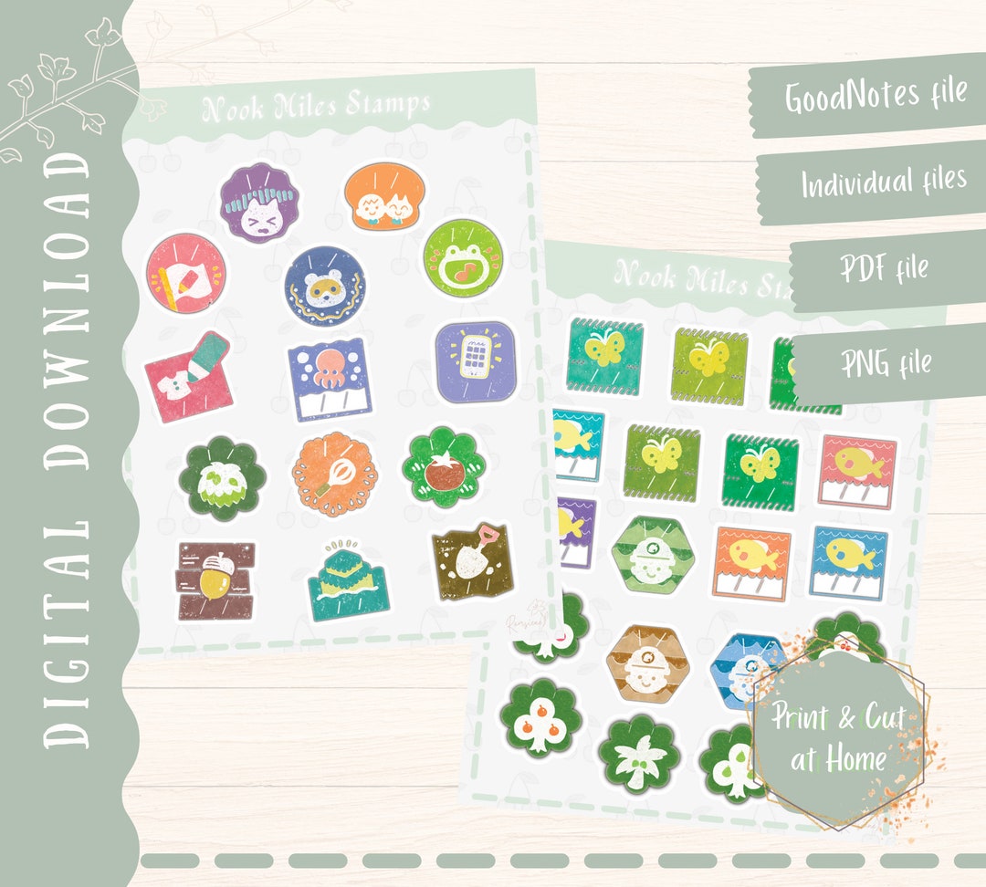 ACNH Digital Stickers Nook Miles Stamps date Stamps Cliparts, Goodnotes