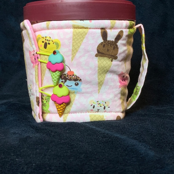 Funny Animal Ice Cream Cones | Handmade Ice Cream Pint Cozy | Cozy with Handle & Buttons | Adjustable Cozy | Machine Washable