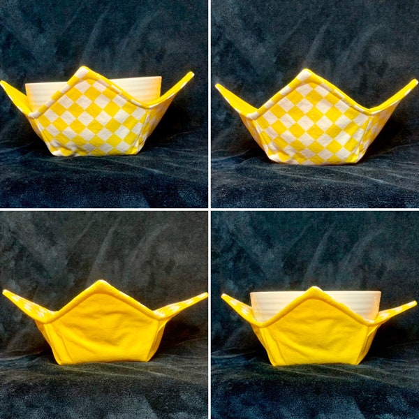 Yellow & White Checkerboard | Handmade Bowl Cozies | Bowl Holder | Microwave Safe | Reversible | 100% Cotton | Machine Wash  | Unique Gift