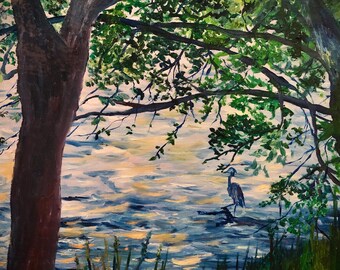 Peaking River, original painting, framed oil on board, 14x17
