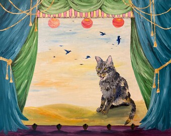 Morning, original painting, framed oil on board, 13x17