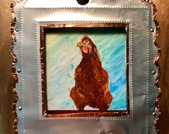 See You Again Soon Chicken Mixed Media Original Shadowbox Painting