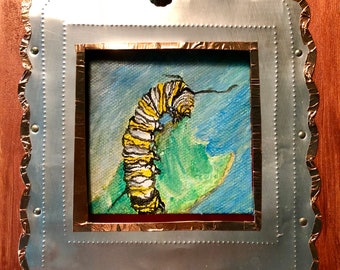 Bridal Shower Caterpillar Original Mixed media shadow box painting