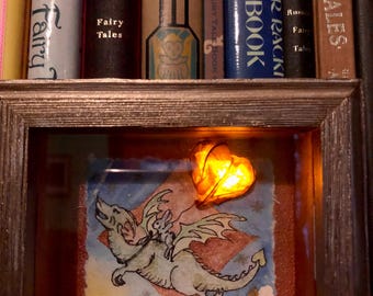 Rabbit & Dragon's Love Shadow Box: Mixed Media Light-Up Art