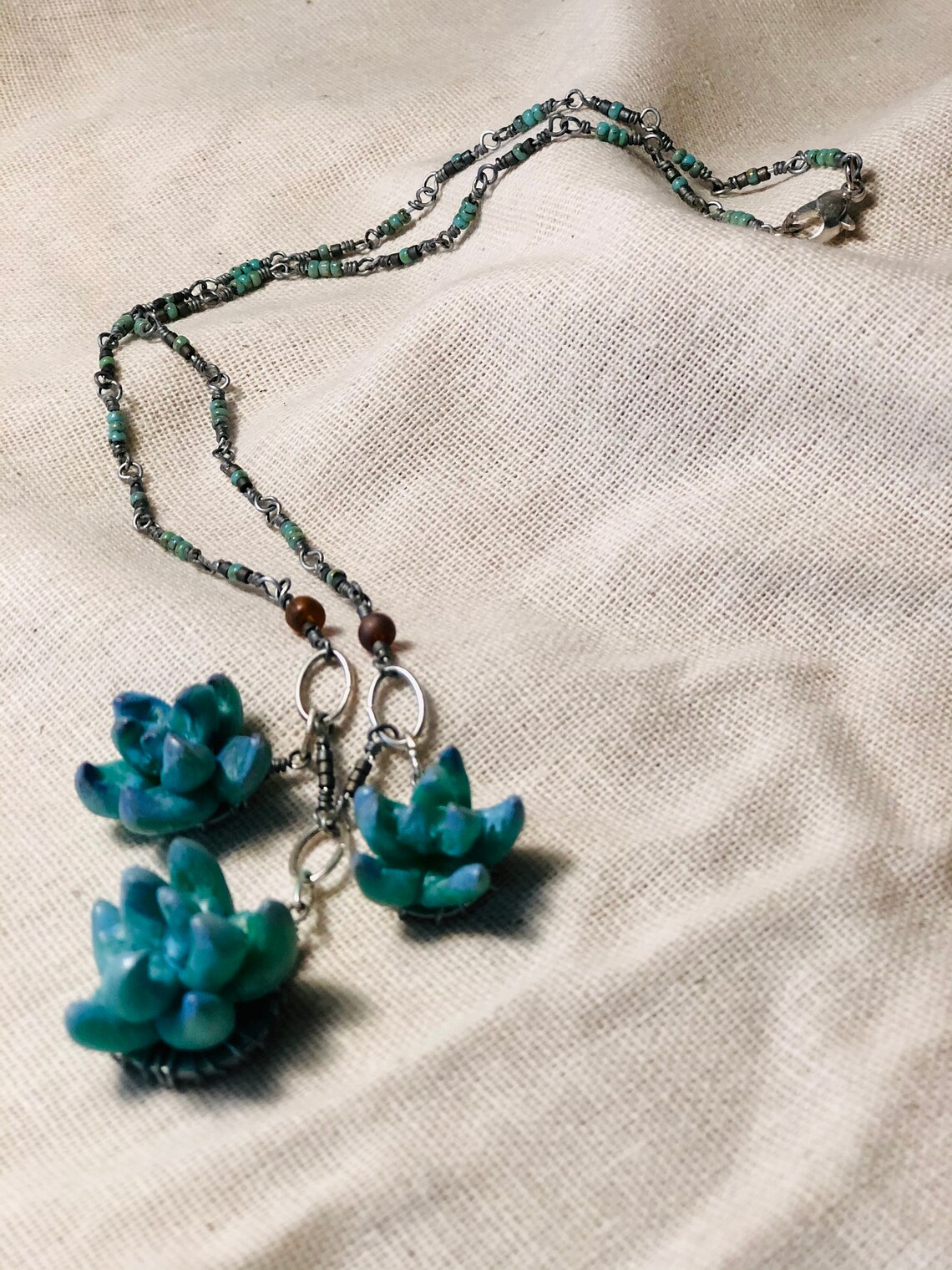 Handmade Succulent Beaded Wire Necklace Polymer Cacti Cactus Etsy
