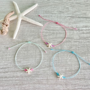 White Starfish with Custom Bead and String Colors Adjustable Waterproof Bracelet, Wish Bracelet, Friend Bracelet / Anklet