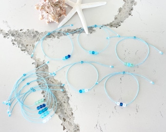 Recycled Round Sea Glass Beads Three Bead Adjustable Waterproof Bracelet, Wish Bracelet, Friend Bracelet / Anklet