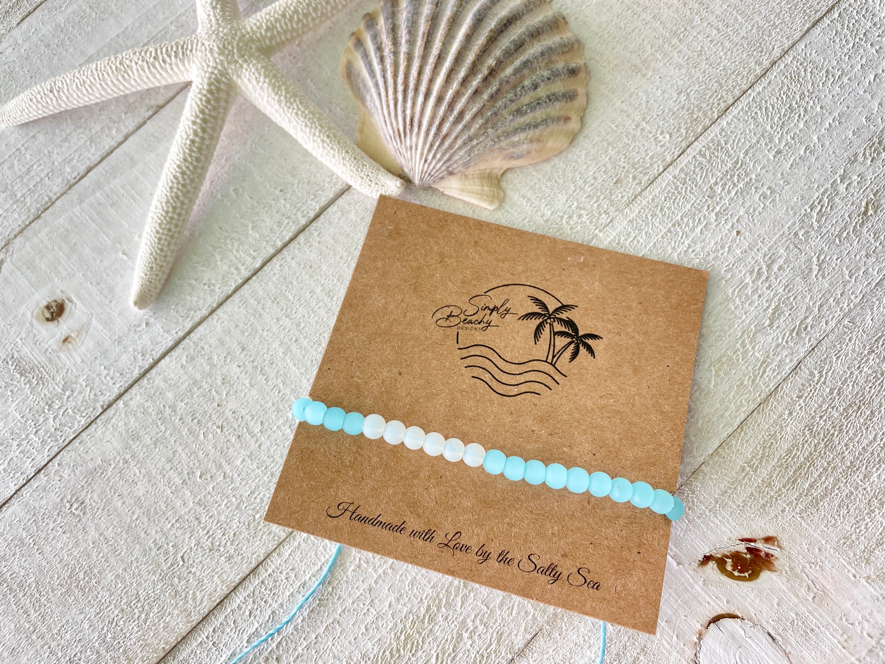 Sea Breeze Light Blue and White Sea Glass Beachy Dainty Minimalist  Waterproof Adjustable Bracelet / Anklet Beach Glass 4mm Vacation Gift - Etsy